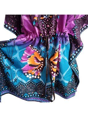 ONE SIZE Karina Colorful Boho Kaftan Dress Butterfly Print